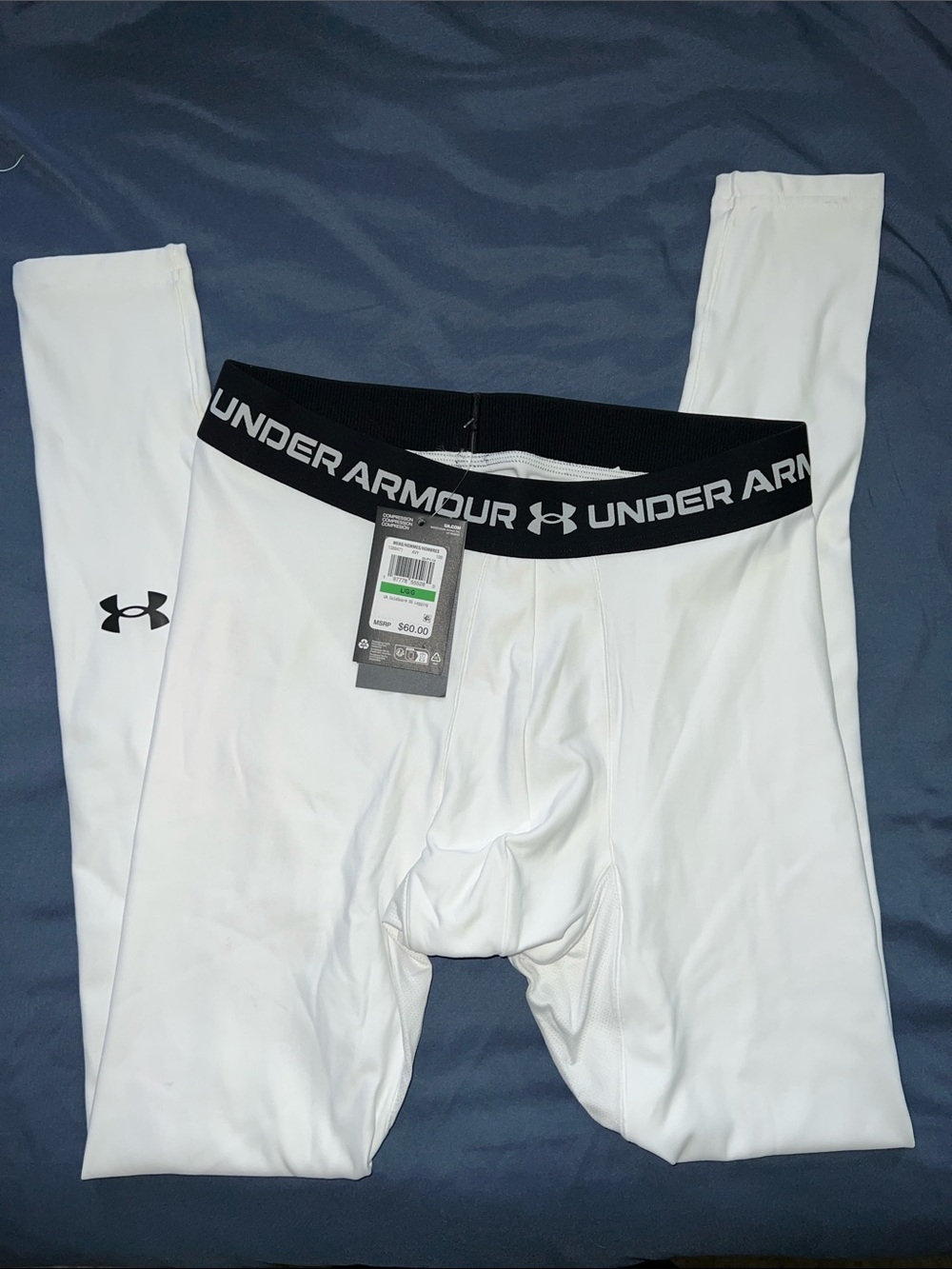 Under Armour Men's White Compression Tights with Black Branded Waistband